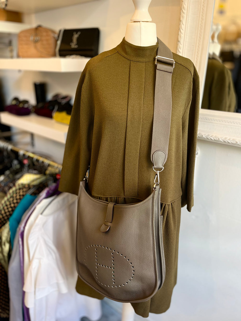Pre Loved Hermes Evelyn in Etain with Palladium Hardware **RESERVED FM**
