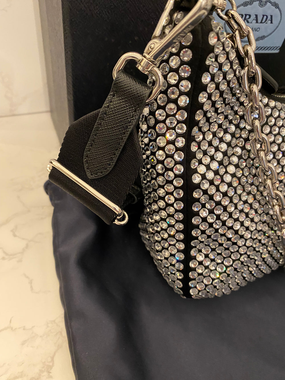 Pre Loved Prada Crystal Embellished Re-Edition 2005 Crossbody Bag (as new)