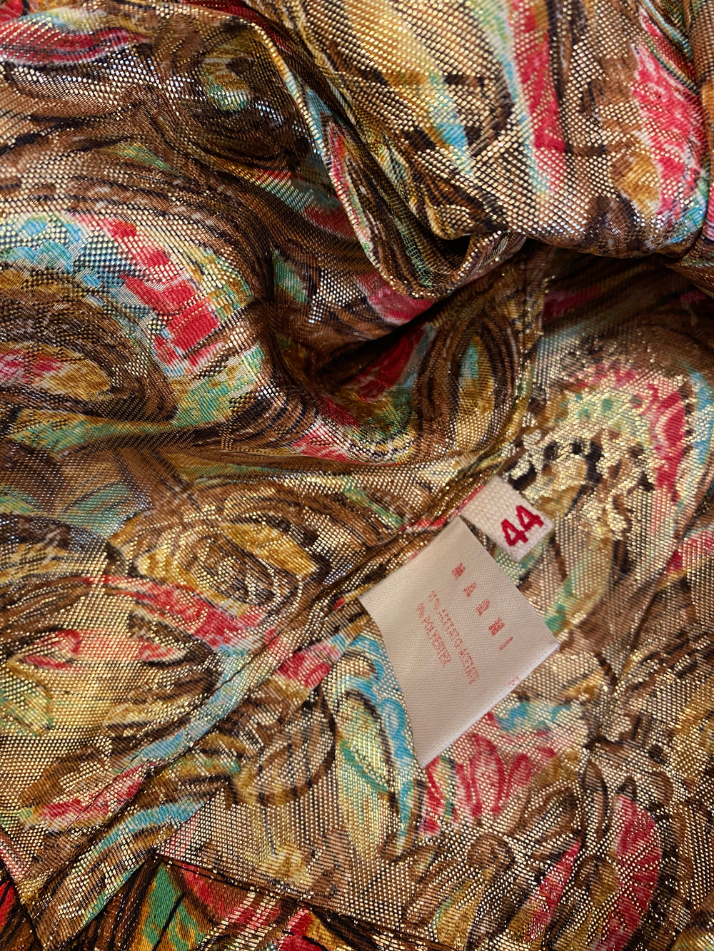 Pre Loved Marni Colourful Mosaic Metallic A-Line Trapeze Blouse Top & A-Line Pleated Skirt Suit Uk 10-12