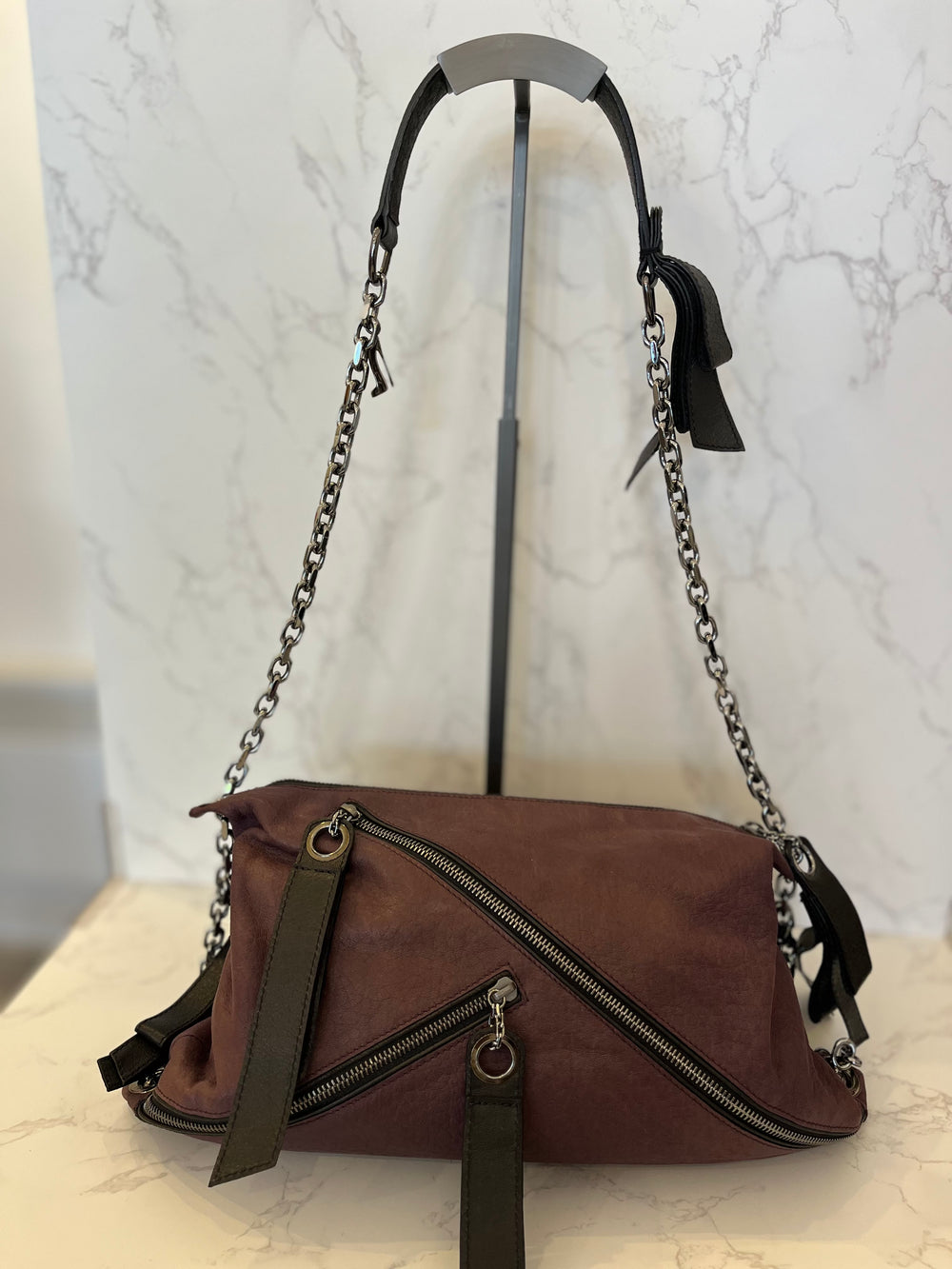 Pre Loved Christian Louboutin Plum Leather Shoulder Bag