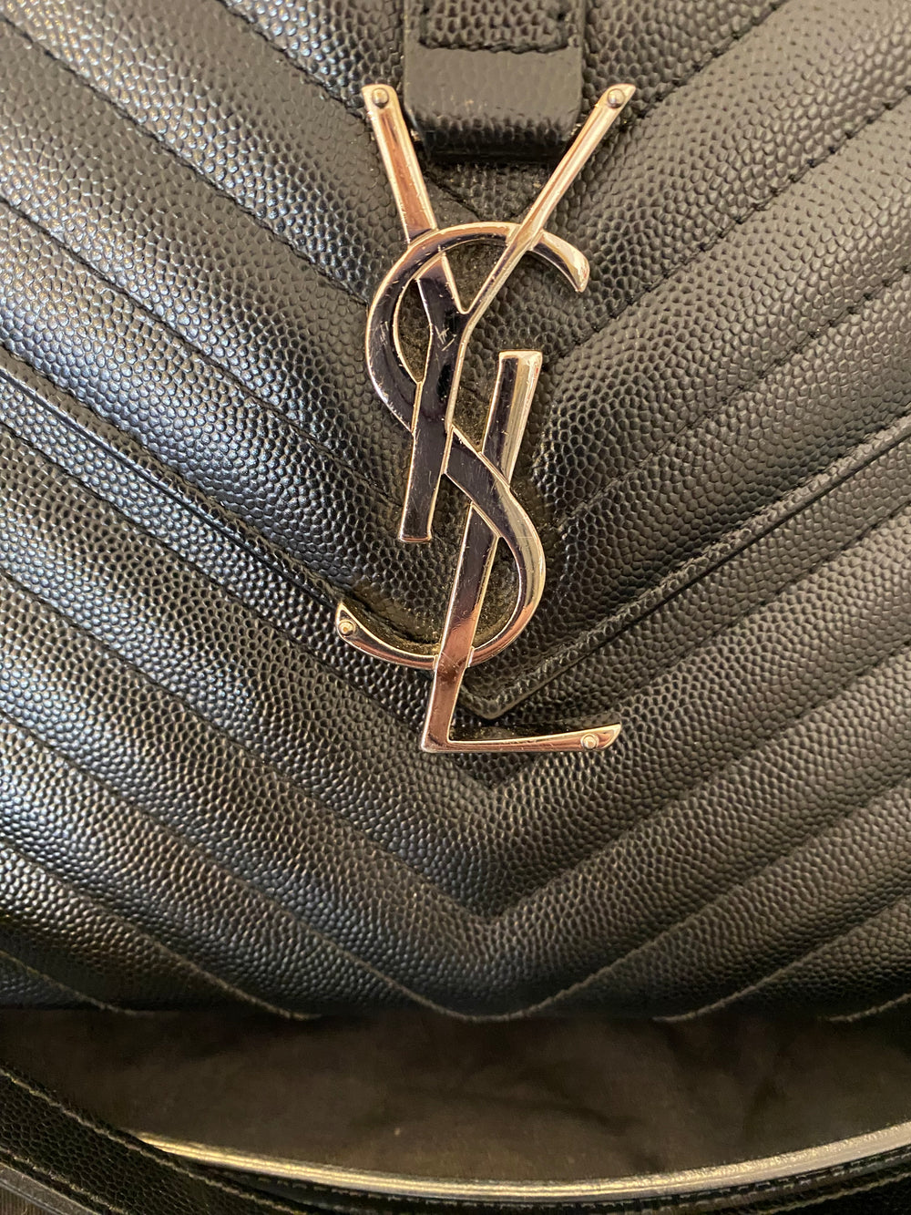Pre Loved Yves Saint Laurent Black Leather Chevron Envelope Bag - Excellent