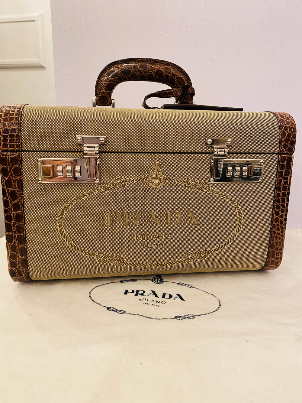 Pre Loved Prada Vintage Cloth and Leather Vanity Case