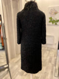 Pre Loved Fendi Black Boucle Mohair Coat With Fur Collar size40 uk8