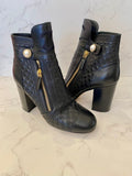 Pre Loved Chanel Black Quilted Leather Ankle Boots with Pearl Detail UK 5
