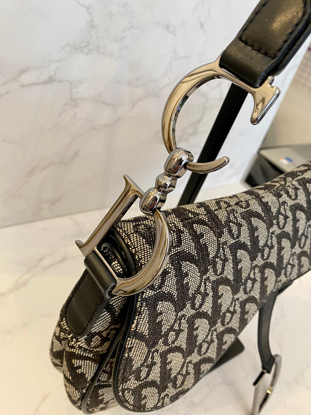 Pre Loved Christian Dior Black Oblique Saddle Bag - Vintage