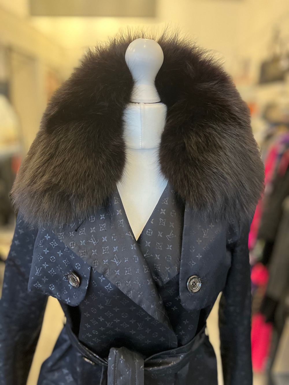 Pre Loved Louis Vuitton Coat with Fur Collar UK 8