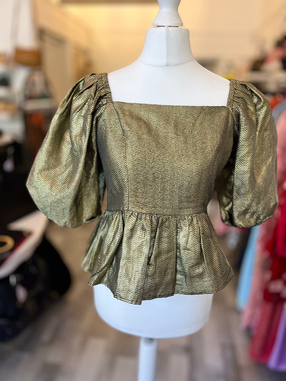 Pre Loved Queens of Archive Gold Lame Bow Back Top size S