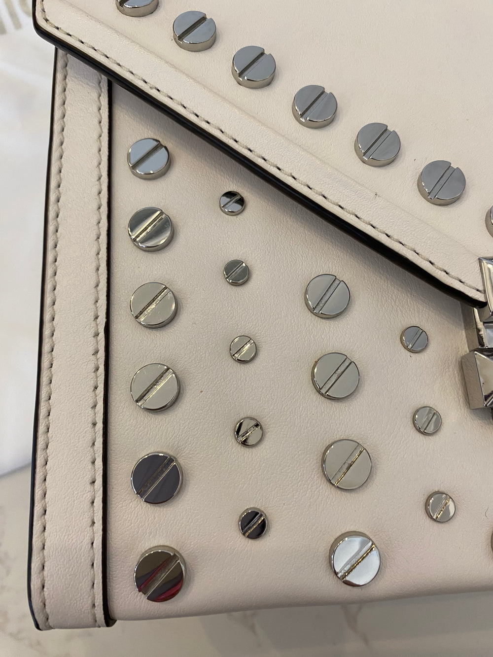 Pre Loved Michael Kors Whitney Handbag in White Leather with Silver Studs (excellent)
