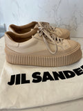 Pre Loved Jill Sander beige leather platform sneakers size UK 4 fits UK 5