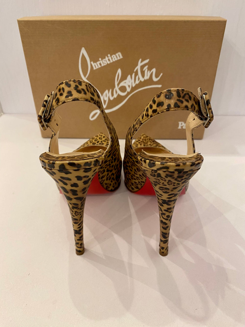 Pre Loved Christian Louboutin 120 Patent Leopard Heels uk4