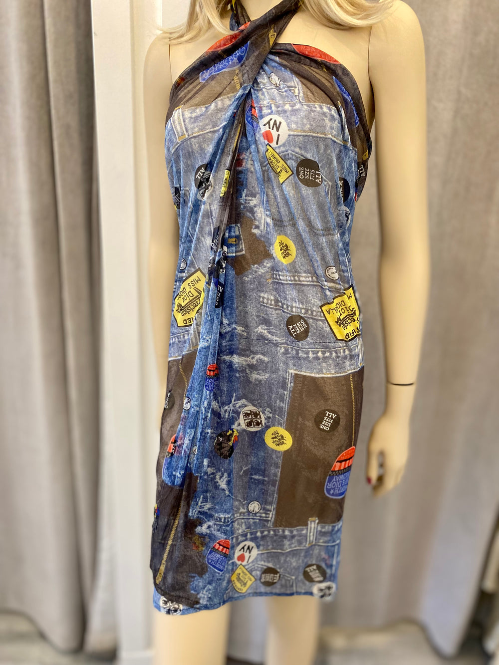 Pre Loved Christian Dior Miss Diorella Sarong in Denim Print