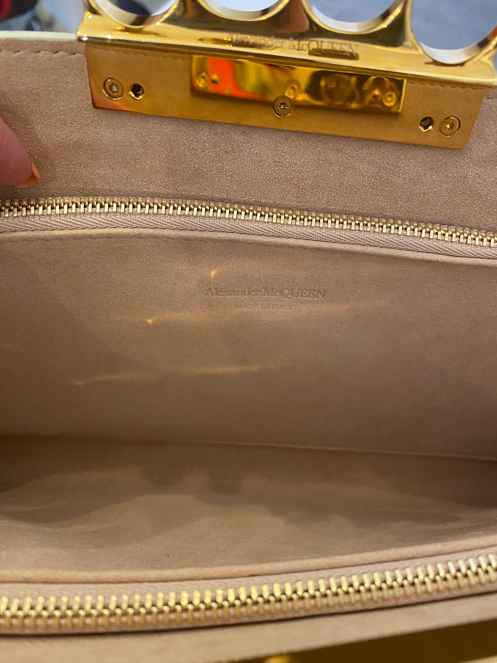 Pre Loved Alexander McQueen Jewelled Embossed Clutch in Cream (excellent )