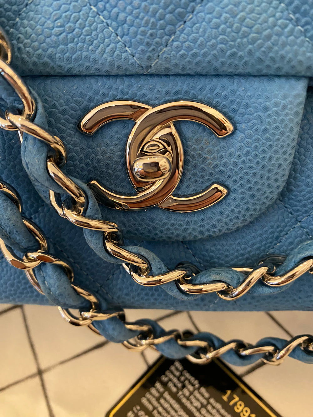 Pre Loved Chanel Classic Maxi Flap in Blue Suede Caviar