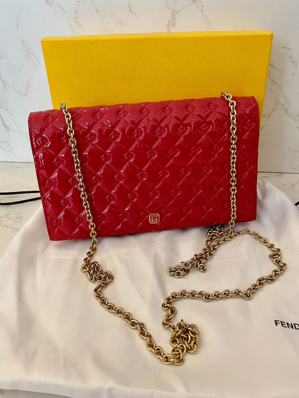 Pre Loved Fendi Patent Magenta Wallet on Chain (as new)