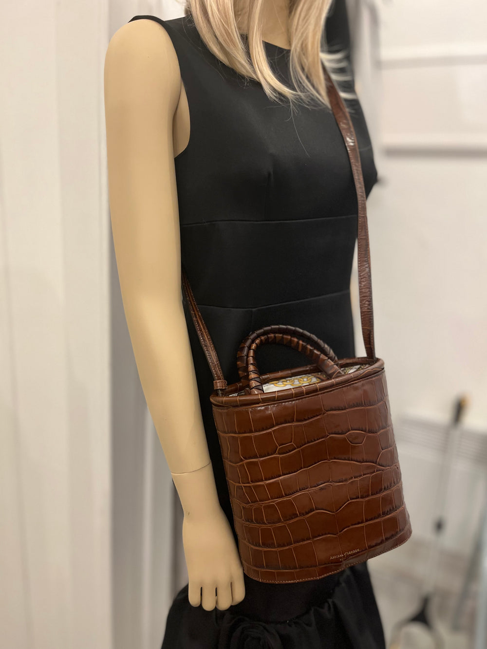 Pre Loved Aspinal of London Embossed Brown Leather Bucket Bag (as new)