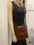 Pre Loved Aspinal of London Embossed Brown Leather Bucket Bag (as new)