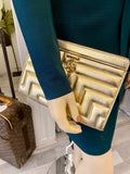 Pre Loved Jimmy Choo Avenue Gold Metallic Quilted Clutch (excellent)