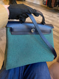 Hermes Herbag Zip 31 in Blue Saphir, Menthe and Criss Viking Toile With Hunter Leather