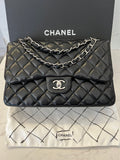 Pre Loved Chanel Double Flap Jumbo in Black Leather (excellent) **reserved**