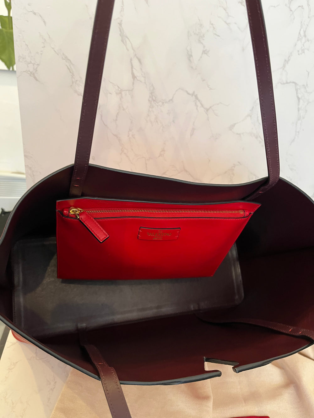 Pre Loved Valentino Garavani Red Leather Tote Bag