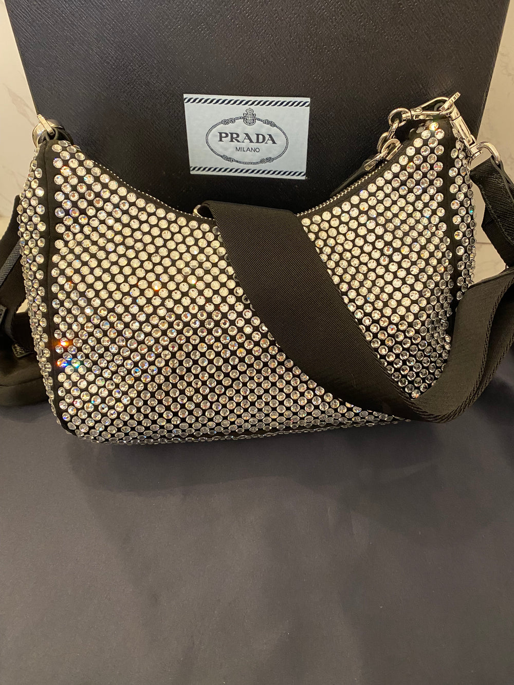 Pre Loved Prada Crystal Embellished Re-Edition 2005 Crossbody Bag (as new)