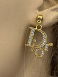 Pre Loved Dior Gold Plated  Earrings feature DIOR letters with crystal detail (excellent)