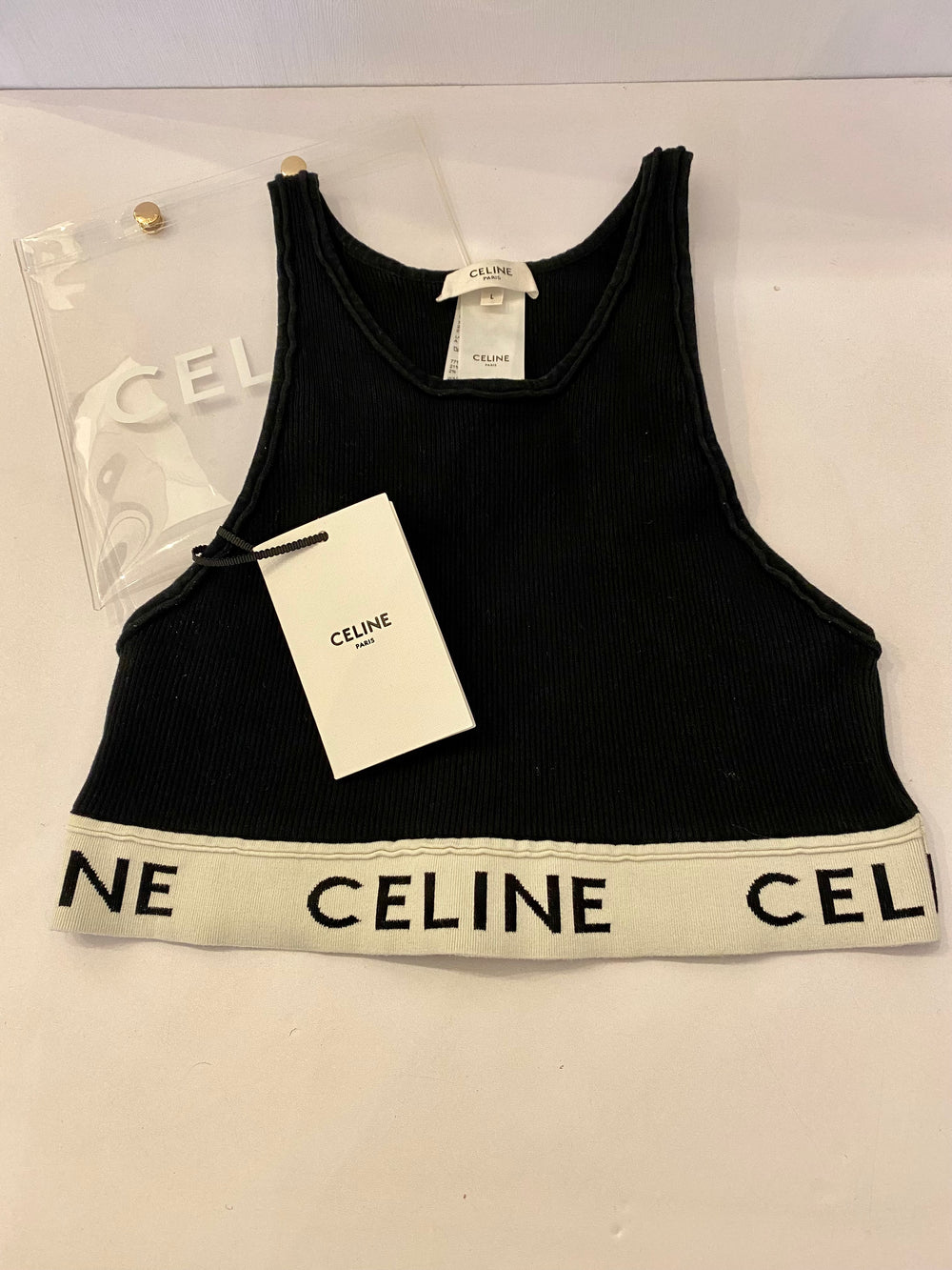 Pre Loved Celine Black Technical Jersey Bra Top  size L fits uk12-14 (excellent)