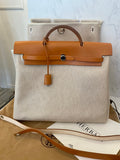 Pre Loved Hermes Toile Interchangeable Her Bag Satchel in Beige Canvas and Tan Leather (pristine - as new ) .