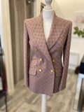 Gucci GG Jacquard Double Breasted Blazer in Pink and Grey Monogram IT 38 (UK 8)