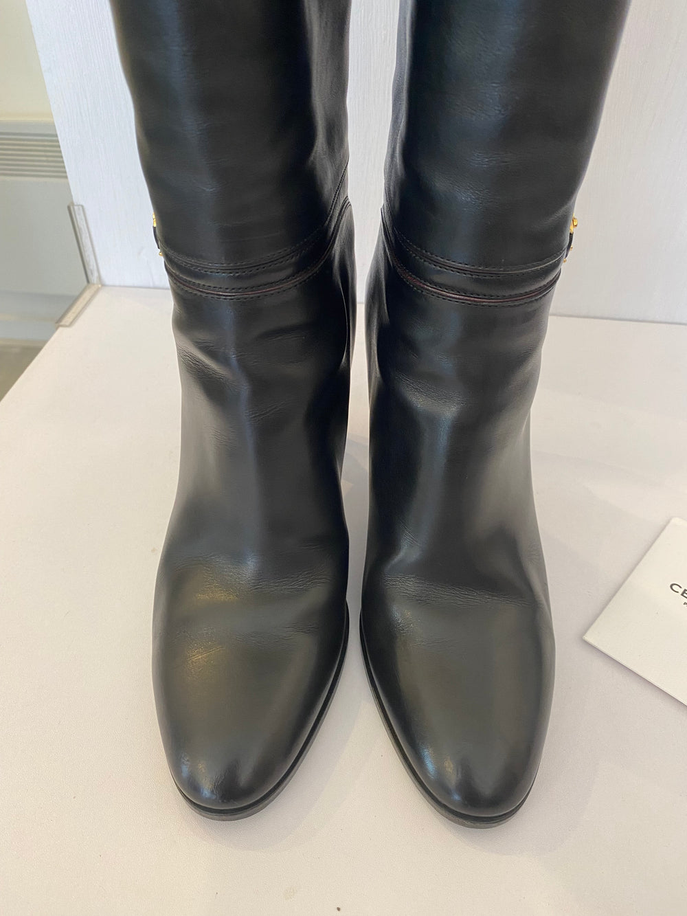 Pre Loved Claude Long Black Leather Triomphe Boots UK 5 (excellent)