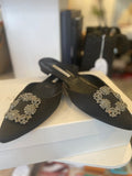 Pre Loved Manolo Blahnik Black Satin Mules UK 6