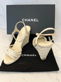 Pre Loved Chanel Ivory Leather Quilted Wedge Sandals UK 4
