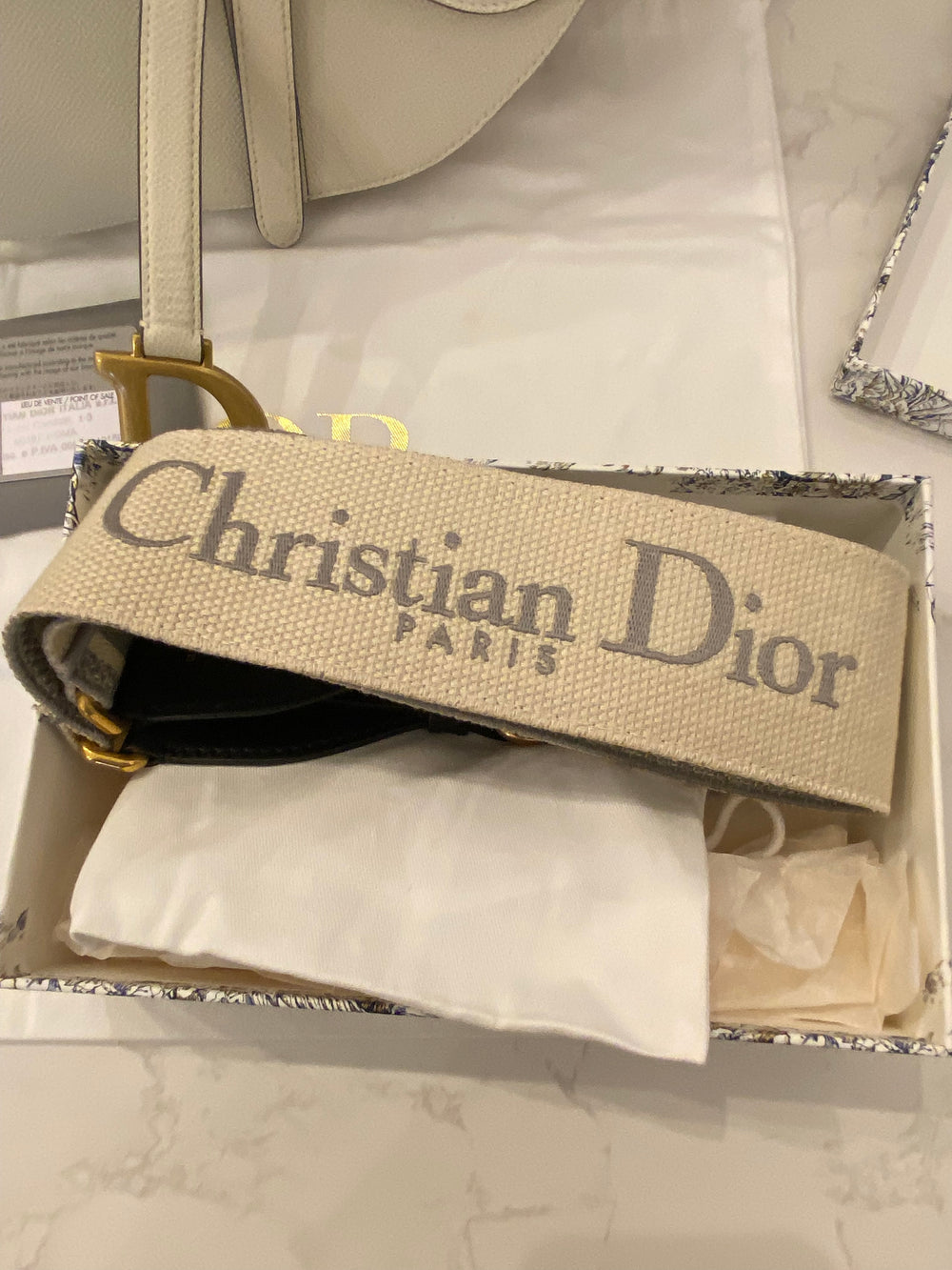 Pre Loved Christian Dior Latte Saddle Bag with Logo Web Strap  (excellent)