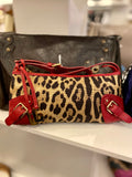 Pre Loved Vintage  Dolce & Gabbana Red Leather and Leopard Canvas Pochette