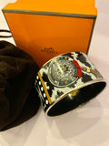 Pre Loved Hermes Palladium & Enamel Wide Bangle Leopard & Multi Design  (excellent)