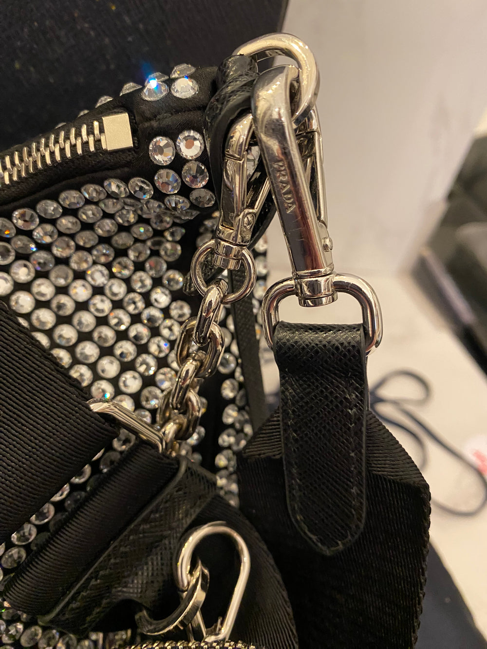 Pre Loved Prada Crystal Embellished Re-Edition 2005 Crossbody Bag (as new)