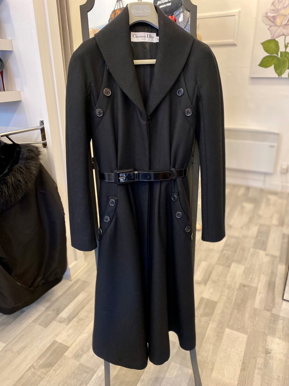 Pre Loved Christian Dior Black Wool Dress Coat  uk8 (Pristine)