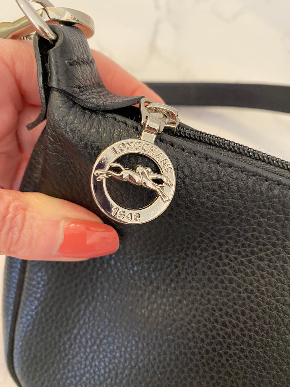 Pre Loved Longchamp Black Leather Pochette (excellent)