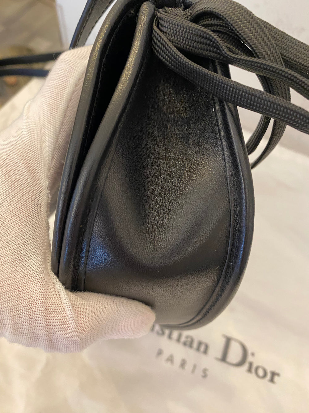 Pre Loved Christian Dior Corset Saddle Bag in Black Leather