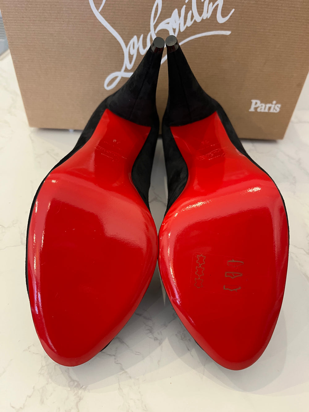 Pre Loved Christian Louboutin Very Conic 120 Black Suede Peeptoe Heels Size UK 6 (New)