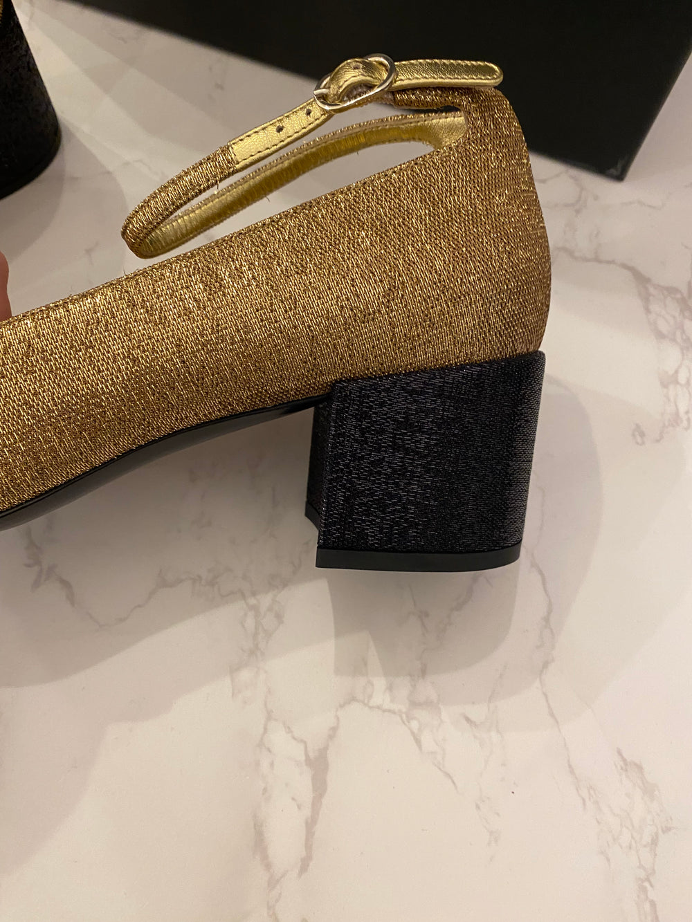 Pre Loved Chanel Black & Gold Mary Jane Heels UK 6 (new)