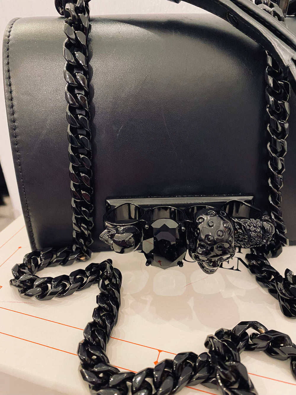 Pre Loved Alexander McQueen Black Small Jewelled Satchel