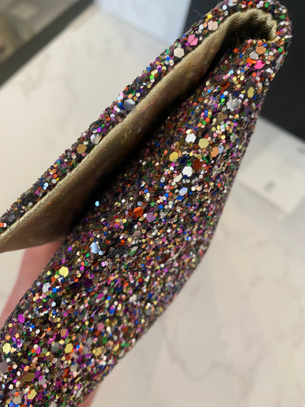Pre Loved Anya Hindmarch “Valorie”  Glitter Clutch Bag (excellent)