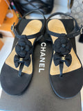 Chanel Camellia & Bow Thong Sandals in Black UK 5.5