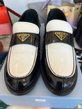 Pre Loved Prada Black & White Leather Loafers size UK5 (New)