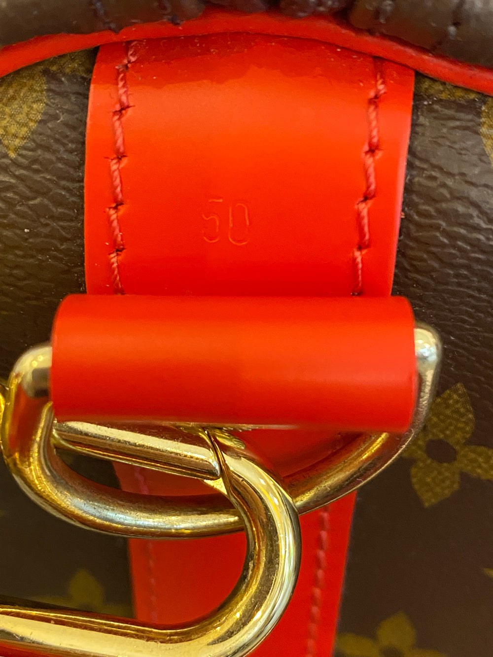 Pre Loved Louis Vuitton Monogram Keepall 50 With Red Leather Trim (excellent)