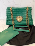 Pre Loved Dolce & Gabbana Devotion Shoulder Bag in Green Interwoven Leather with Pouch (excellent)
