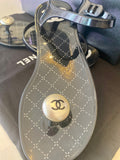 Pre Loved Chanel black pearl toe with ankle strap jelly sandals - UK 4
