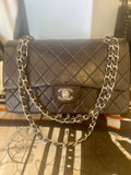 Pre Loved Chanel Classic Double Flap in dark brown lambskin,silver hardware