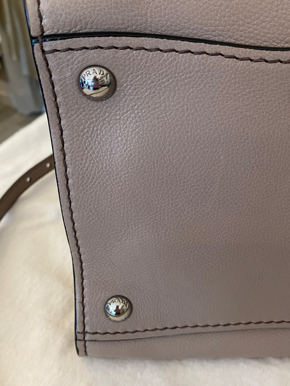 Pre Loved Prada Beige Leather and Suede Medium Tote
